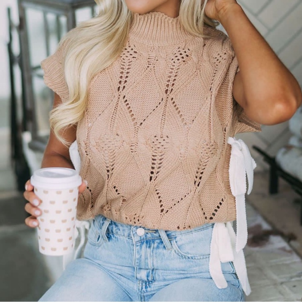 NWT Side Tie Cable Knit Sweater - Taupe L